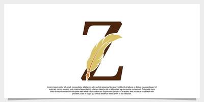 letter z feather logo design with feather pen icon concept vector