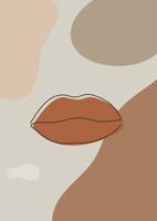 Abstract background with organic shape and hand draw lips line in pastel colors. Modern design template with space for text. Minimal stylish cover for branding design. vector