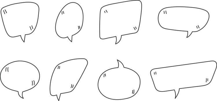 Hand drawn speech bubbles. Set of cute speech bubble in doodle style. With quote mark. vector