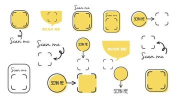 escanéame la etiqueta del teléfono. maqueta de código qr, conjunto de maquetas. icono de identificación del teléfono inteligente con código de barras. banner de código qr de teléfono móvil. vector
