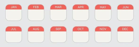 12-Month Calendar stylized. Icons from popular OS. Vector Icon Set