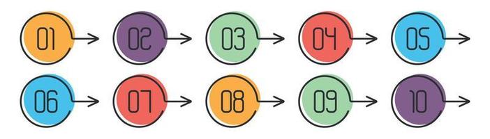 Number Info-graphic Bullet points 1 to 10 Vector, Arrow Shape numbers, Arrow Infographic Numbers vector