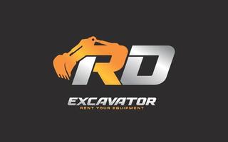 RD logo excavator for construction company. Heavy equipment template vector illustration for your brand.