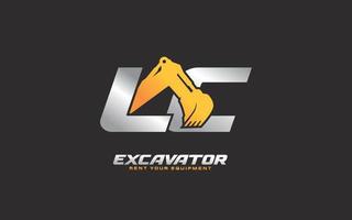 LC logo excavator for construction company. Heavy equipment template vector illustration for your brand.