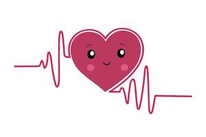 icono de latido rosa aislado sobre fondo blanco. pulso en forma de corazón. corazón al estilo kawaii. ilustración vectorial vector