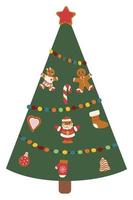 A festive Christmas tree decorated with gingerbread. Christmas tree vector