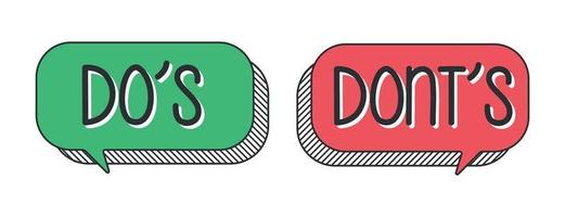 Do and Don't or Good and Bad Icons w Positive and Negative Symbols vector