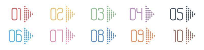 Number Info-graphic Bullet points 1 to 10 Vector, Arrow Shape numbers, Arrow Infographic Numbers vector