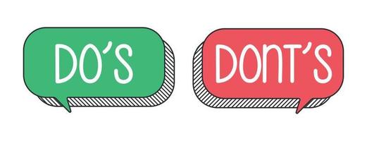 Do and Don't or Good and Bad Icons w Positive and Negative Symbols vector