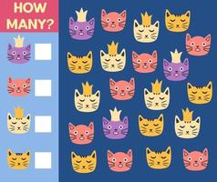 How many Cat, game for children. printable worksheet vector