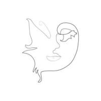 abstract face with butterfly one line drawing. Portret minimalistic style vector