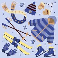 gran colección de ropa de invierno para el deporte y caminar ilustración vectorial en estilo plano vector