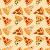 patrón de comida con rebanadas de pizza, ilustración de vector de concepto de paquete en estilo plano