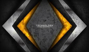 3D gray rough grunge techno abstract background overlap layer on dark space with yellow rhomb decoration. Modern graphic design element cutout style concept for banner flyer, card, or brochure cover vector