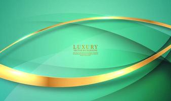 3D green luxury abstract background overlap layers on bright space with golden curve decoration. Waves style concept. Graphic design element for banner, flyer, card, brochure cover, or landing page vector