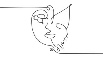 abstract face with butterfly one line drawing. Portret minimalistic style vector