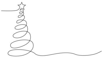 continuous line drawing of nature tree Christmas illustration. vector