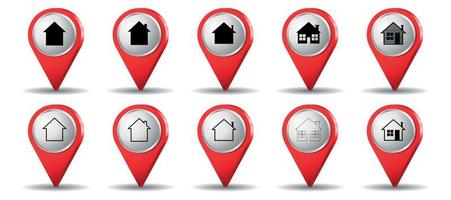 Red location pins with house shapes vector