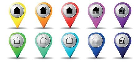 alfileres de ubicación coloridos con formas de casas vector