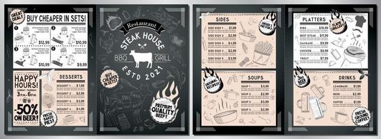 Steakhouse and Barbecue Grill Bar Menu Template vector