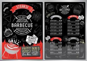 plantilla de menú de bar asador y parrilla de barbacoa vector