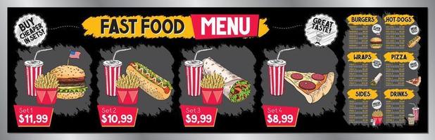 Fast Food Restaurant Board Menu Template vector