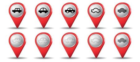 Red location pins with car shapes vector