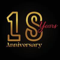 18th anniversary celebration logotype with handwriting golden and red colour elegant design . vector anniversary for celebration, invitation card, and greeting card.