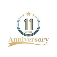 11 Year Anniversary Vector Template Design Illustration. Gold And Blue color design with ribbon