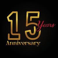 Logotipo de celebración del 15º aniversario con diseño elegante de color dorado y rojo escrito a mano. aniversario vectorial para celebración, tarjeta de invitación y tarjeta de felicitación. vector