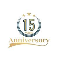15 Year Anniversary Vector Template Design Illustration. Gold And Blue color design with ribbon