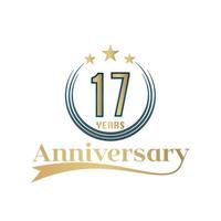 17 Year Anniversary Vector Template Design Illustration. Gold And Blue color design with ribbon