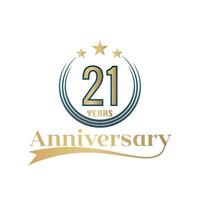 21 Year Anniversary Vector Template Design Illustration. Gold And Blue color design with ribbon