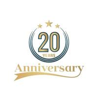 20 Year Anniversary Vector Template Design Illustration. Gold And Blue color design with ribbon