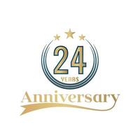 24 Year Anniversary Vector Template Design Illustration. Gold And Blue color design with ribbon