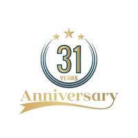 31 Year Anniversary Vector Template Design Illustration. Gold And Blue color design with ribbon