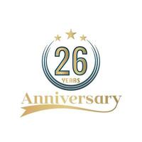 26 Year Anniversary Vector Template Design Illustration. Gold And Blue color design with ribbon