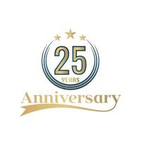 25 Year Anniversary Vector Template Design Illustration. Gold And Blue color design with ribbon