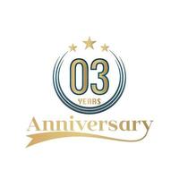 03 Year Anniversary Vector Template Design Illustration. Gold And Blue color design with ribbon