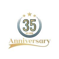 35 Year Anniversary Vector Template Design Illustration. Gold And Blue color design with ribbon