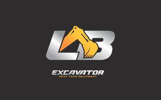 LB logo excavator for construction company. Heavy equipment template vector illustration for your brand.