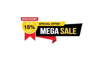 15 Percent MEGA SALE offer, clearance, promotion banner layout with sticker style. vector