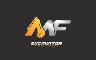 MF logo excavator for construction company. Heavy equipment template vector illustration for your brand.