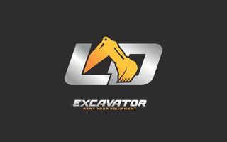 LD logo excavator for construction company. Heavy equipment template vector illustration for your brand.