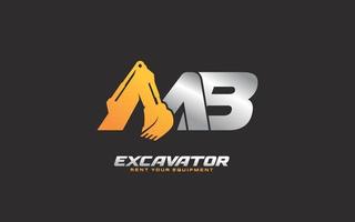 Excavadora con logotipo mb para empresa constructora. ilustración de vector de plantilla de equipo pesado para su marca.