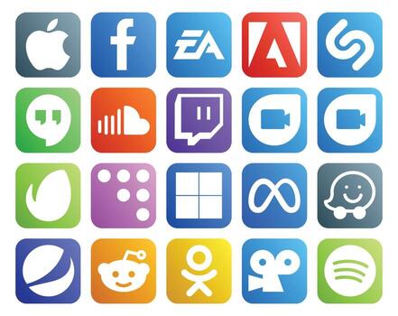20 Social Media Icon Pack Including facebook delicious soundcloud coderwall google duo vector