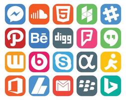 20 Social Media Icon Pack Including app net skype path beats pill hangouts vector