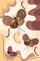 Vertical neutral colored background with butterfly sketches Vector illustration