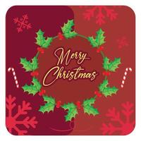 Isolated label with holly ornaments and text Merry christmas card Vector illustration