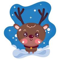 personaje de dibujos animados de animales de reno lindo aislado en la ilustración de vector de fondo de invierno